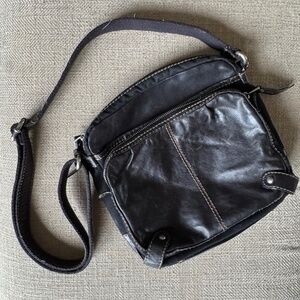 Fossil Black Leather & Canvas Crossbody Bag | Adjustable Strap